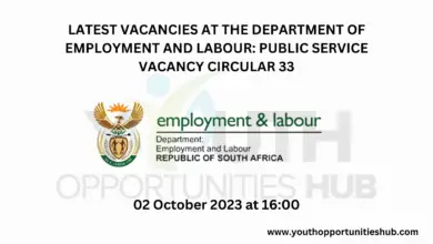 Photo of LATEST VACANCIES AT THE DEPARTMENT OF EMPLOYMENT AND LABOUR: PUBLIC SERVICE VACANCY CIRCULAR 33
