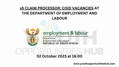 Photo of x5 CLAIM PROCESSOR: COID VACANCIES AT THE DEPARTMENT OF EMPLOYMENT AND LABOUR