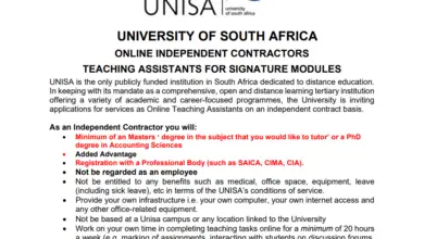 Photo of ONLINE TEACHING ASSISTANTS VACANCIES AT THE UNIVERSITY OF SOUTH AFRICA (UNISA)