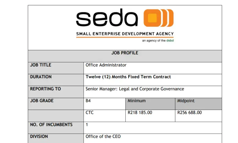 OFFICE ADMINISTRATOR VACANCY AT THE SMALL ENTERPRISE DEVELOPMENT AGENCY (SEDA)
