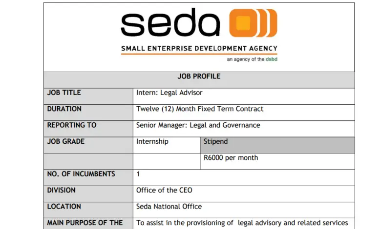 LEGAL ADVISOR INTERN OPPORTUNITY AT SEDA FOR YOUNG SOUTH AFRICANS