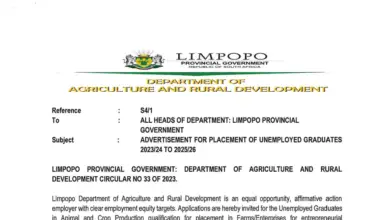 ADVERTISEMENT PLACEMENT FOR UNEMPLOYED GRADUATES AT THE LIMPOPO DEPARTMENT OF AGRICULTURE AND RURAL DEVELOPMENT