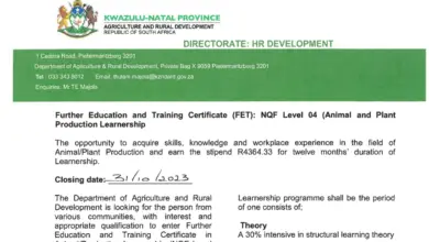 ANIMAL AND PLANT PRODUCTION LEARNERSHIP AT THE KWAZULU-NATAL DEPARTMENT OF AGRICULTURE AND RURAL DEVELOPMENT