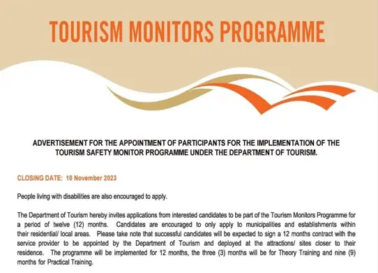 The Department of Tourism: Tourism Monitors Programme for Unemployed South Africans
