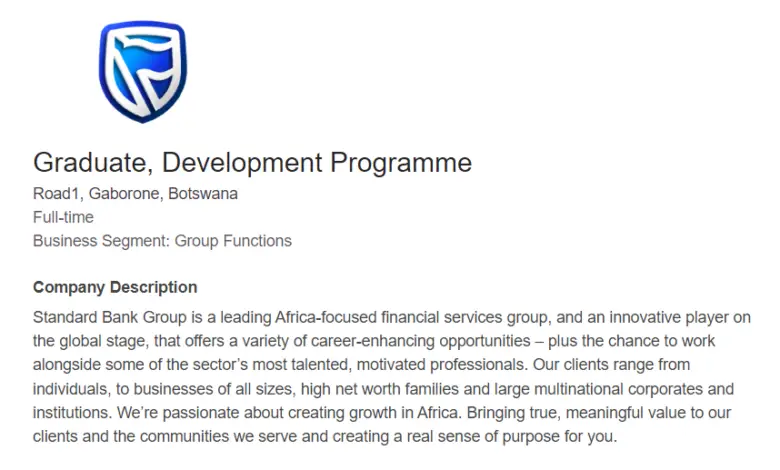 Graduate Development Programme at Stanbic Bank Botswana