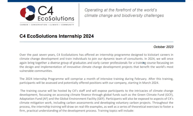 C4 EcoSolutions Internship 2024 for Young South Africans