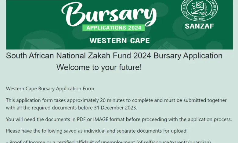 WESTERN CAPE YOUTH: SANZAF Bursary Application for 2024