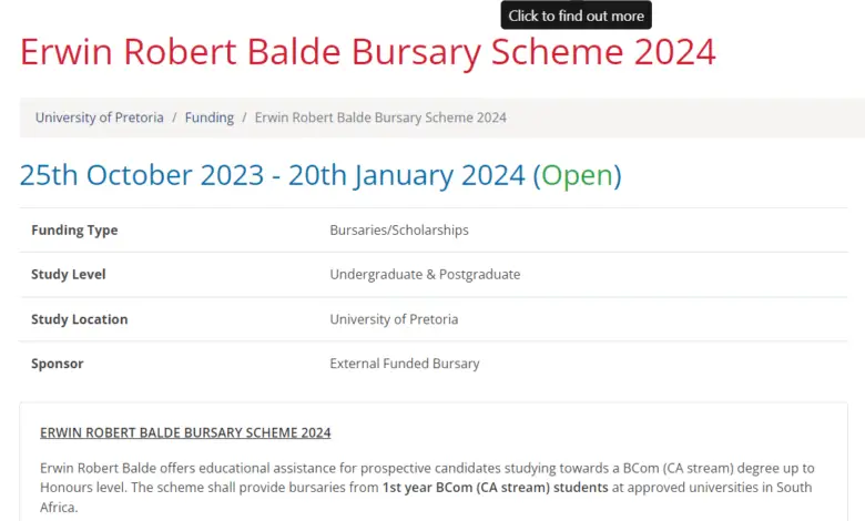 Erwin Robert Balde Bursary Scheme 2024 to Study at the University of Pretoria