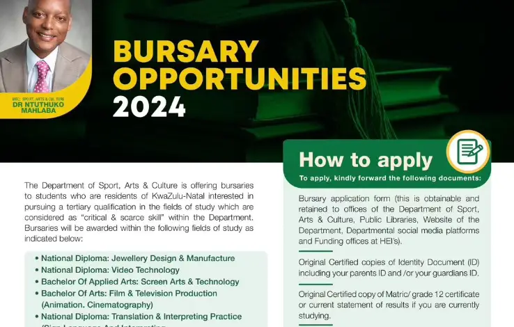 The Department of Sport, Arts & Culture Bursaries for Young South Africans (KZN)