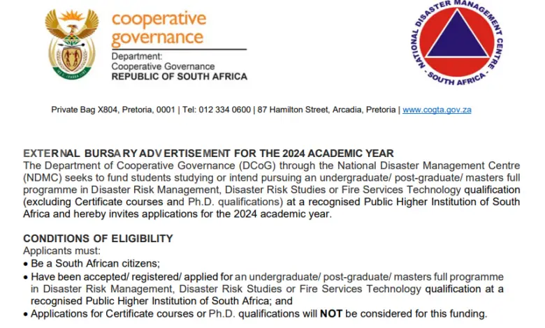 Gauteng Department of Cooperative Governance External Bursary Advertisement for the 2024 Academic Year