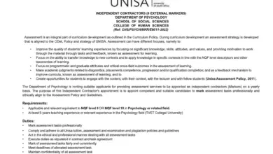 UNISA DEPARTMENT OF PSYCHOLOGY INDEPENDENT CONTRACTORS (8 EXTERNAL MARKERS)
