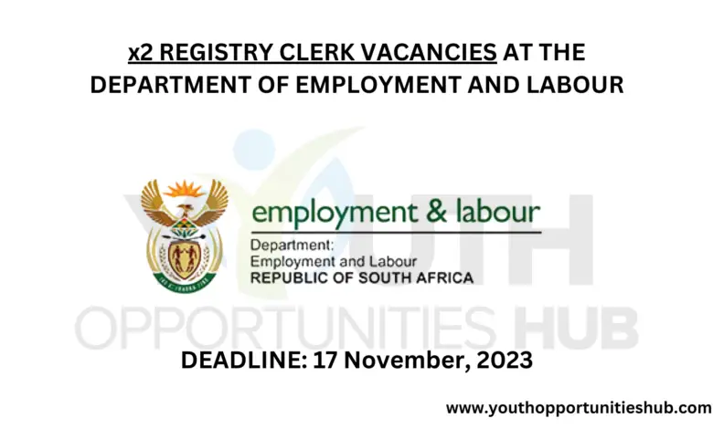 x2 REGISTRY CLERK VACANCIES AT THE DEPARTMENT OF EMPLOYMENT AND LABOUR