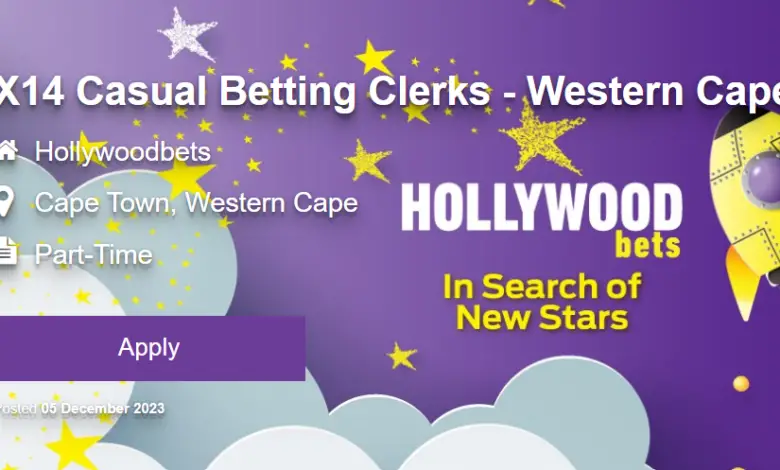 Hollywoodbets is currently hiring for x14 Casual Betting Clerks