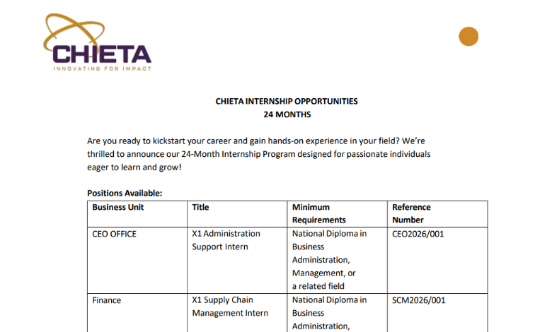 CHIETA Paid Internship Opportunities CHIETA Paid Internship Opportunities