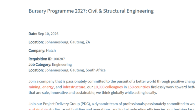 Hatch Bursary Programme 2027 South Africa: Civil and Structural Engineering