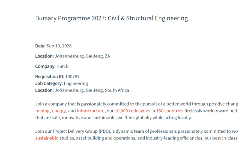 Hatch Bursary Programme 2027 South Africa: Civil and Structural Engineering
