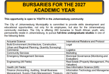 City of Johannesburg 2027 Bursary Programme: 200 Bursaries Available for Local Youth